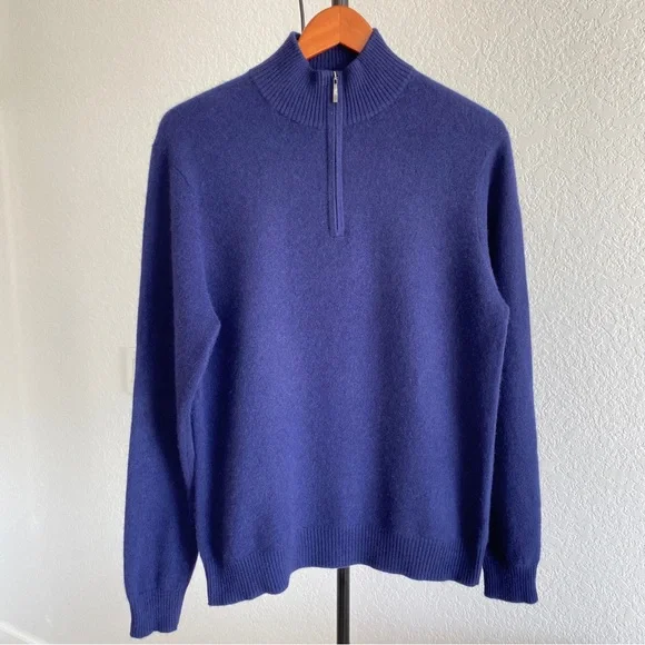 QI navy CASHMERE ZIP PULLOVER